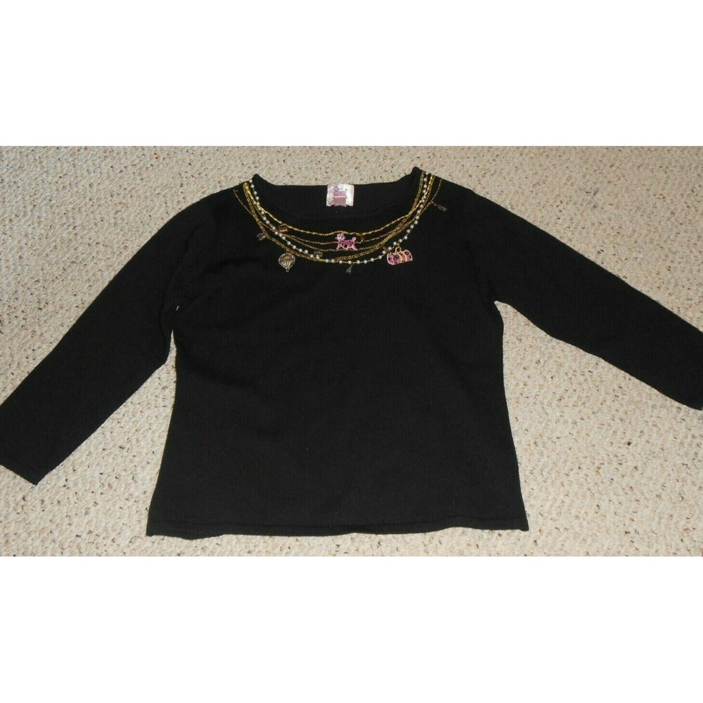 Pink Poodle Brand Women's Sweater Black Embroidered Embellished Paris Small NWOT